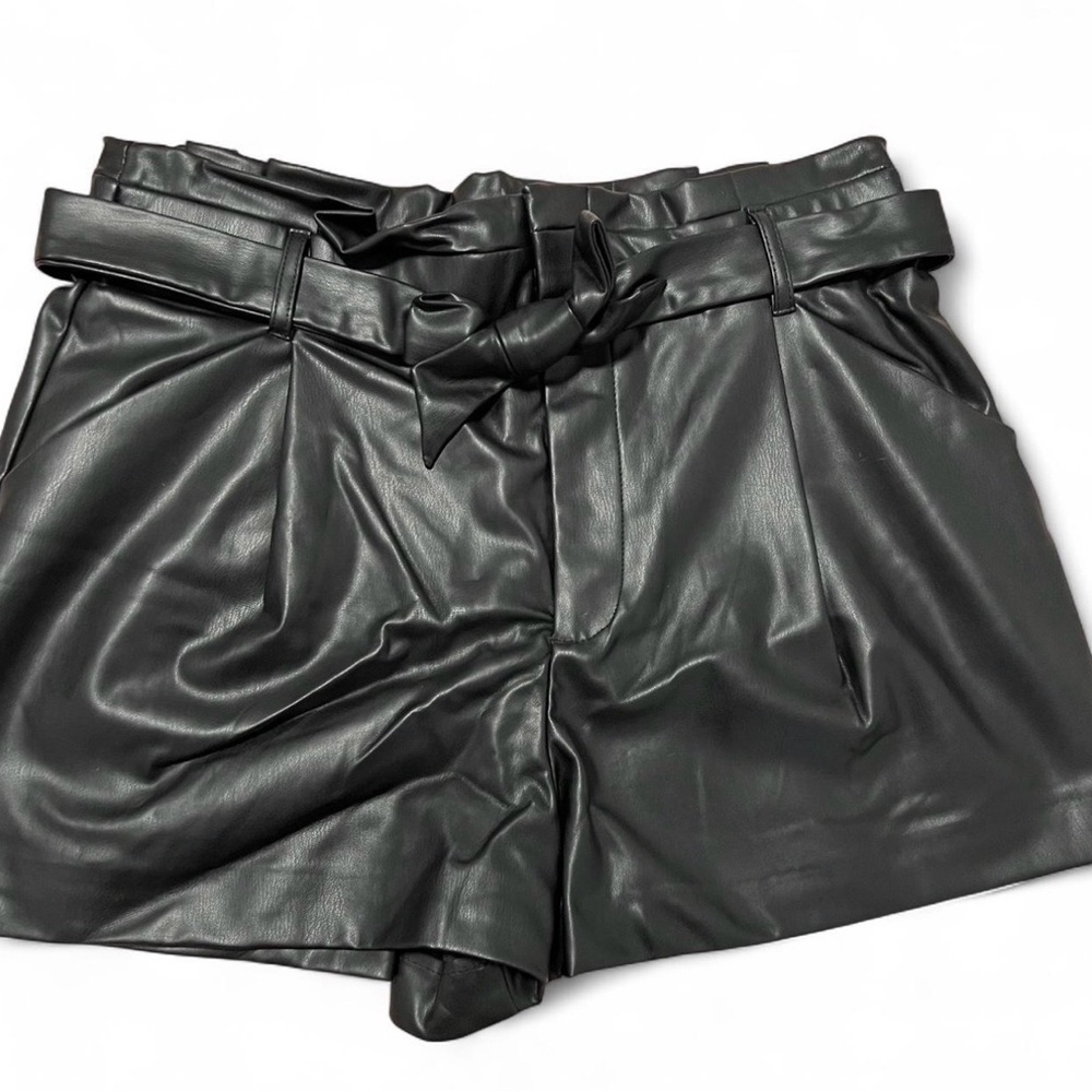 Zara High Waist Black Leather Shorts